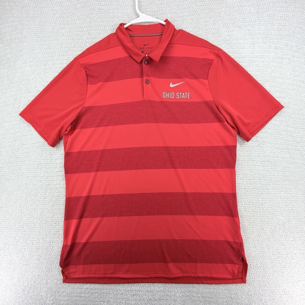 Nike Dri-FIT Ohio State Buckeyes Polo Shirt Mens Large Red Striped Golf NCAA